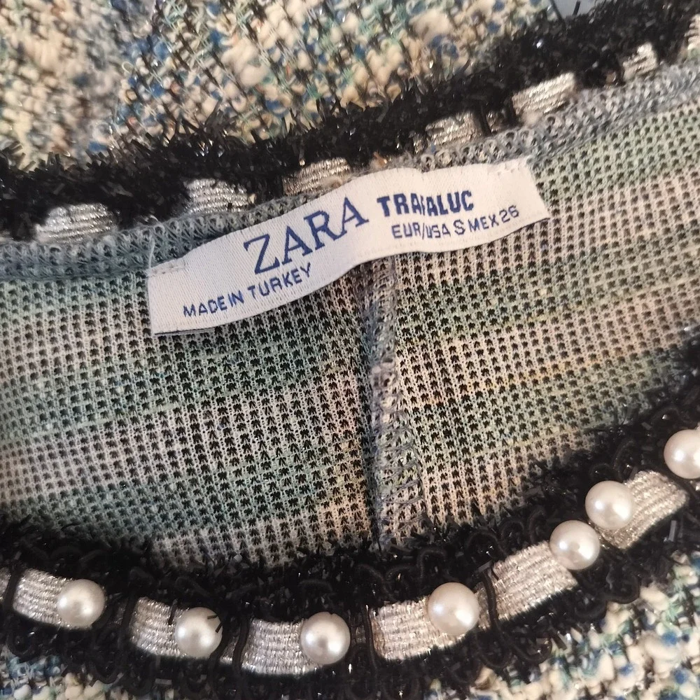 Zara Tweed‎ Textured Top Pearl Embellished Fringe